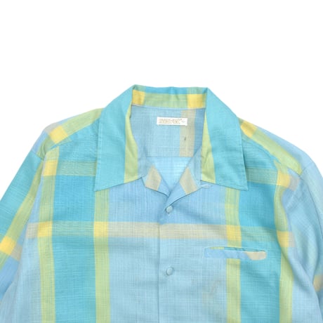 VINTAGE 60-70'S "OVEN SET" OPEN COLLAR PLAID SHIRT