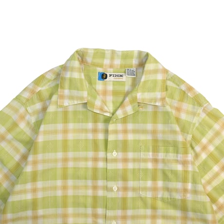 USED 70'S "FINK CLOTHING" PLAID OPEN COLLAR SHIRT