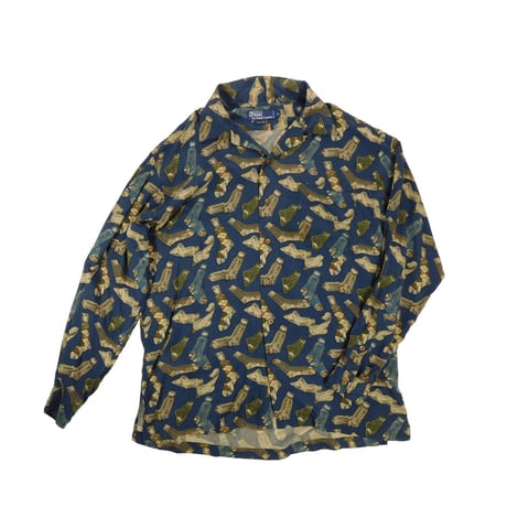 USED "POLO RALPH LAUREN" RAYON OPEN COLLAR SHIRT