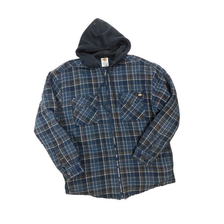 USED "DICKIES" HOODED ZIP UP FRANNEL SHIRT
