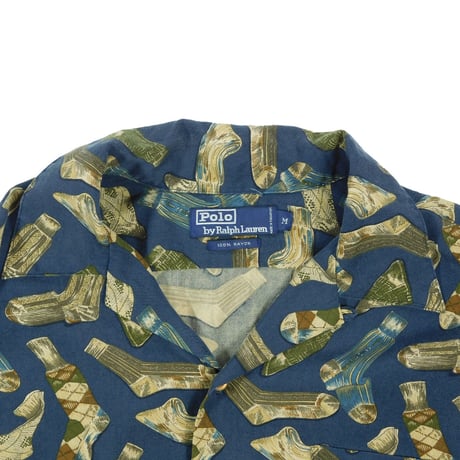 USED "POLO RALPH LAUREN" RAYON OPEN COLLAR SHIRT