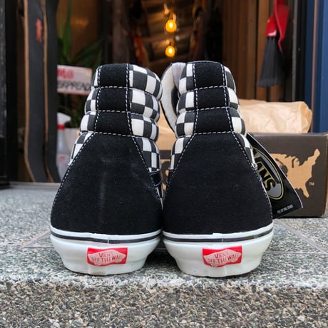LATE 90'S DEAD STOCK VANS "SK8-HI" BLACK / BLACK WHITE CHECKERBORAD