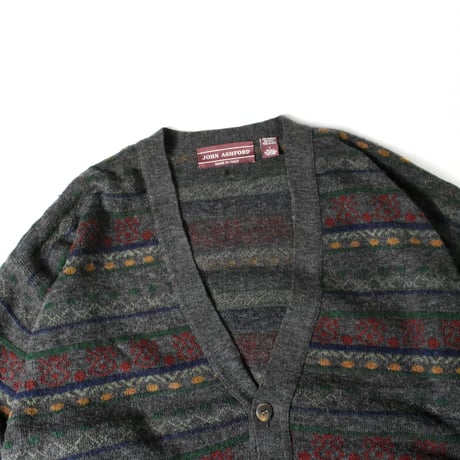 USED "JOHN ASHFORD" PLAID CARDIGAN
