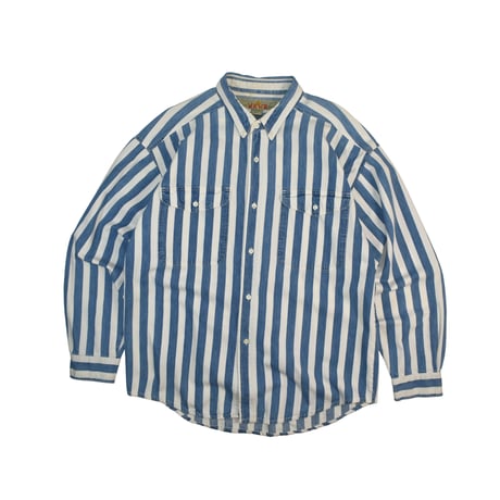 USED 90'S "ANCHOR BLUE" TWILL STRIPE B.D SHIRT