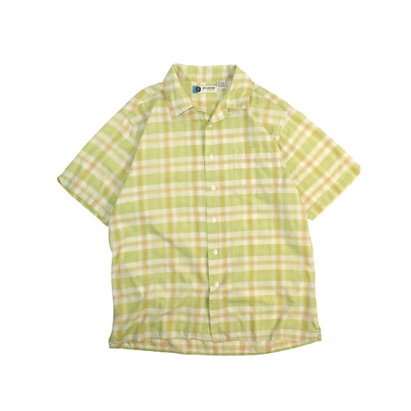 USED 70'S "FINK CLOTHING" PLAID OPEN COLLAR SHIRT