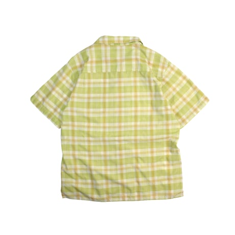 USED 70'S "FINK CLOTHING" PLAID OPEN COLLAR SHIRT