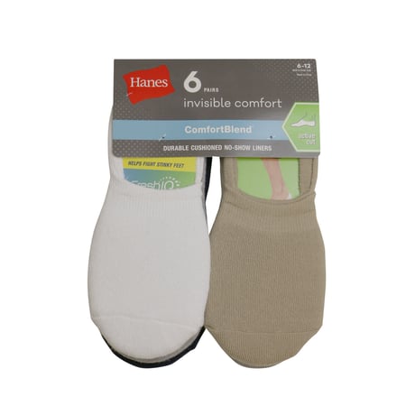 HANES 6PAIRS  INVISIBLE COMFORT SOCKS