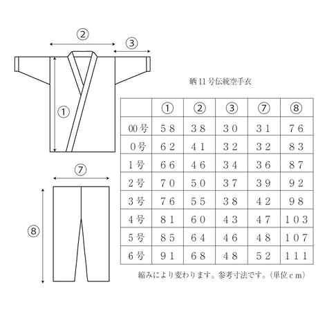 晒11号伝統空手衣 (11号帆布製)セット 4号