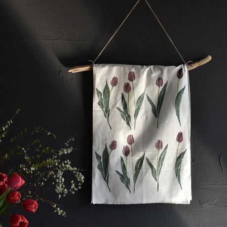アケモドロ　型染め手ぬぐい　Bordeaux tulips