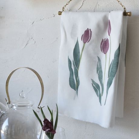 アケモドロ　型染め手ぬぐい　Bordeaux tulips