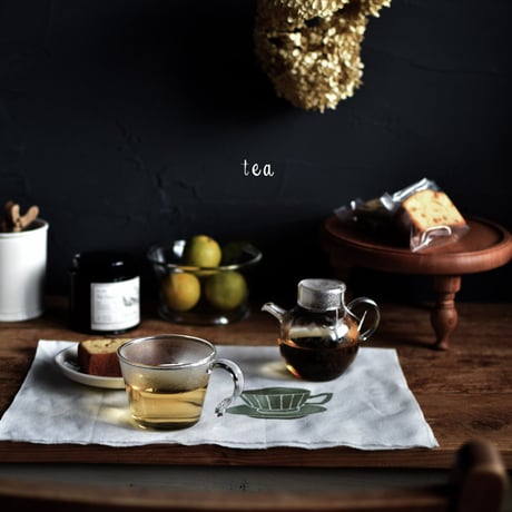 アケモドロ×ハモニ　型染め半ぶん手ぬぐい　TEA