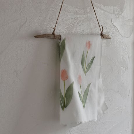 アケモドロ　型染め手ぬぐい　Pink tulips