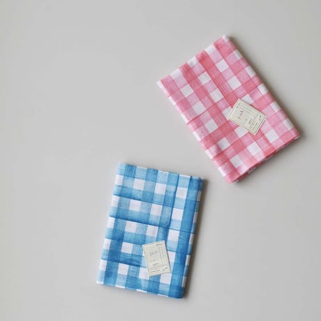 アケモドロ　型染め手ぬぐい　格子　pink・blue