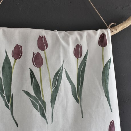 アケモドロ　型染め手ぬぐい　Bordeaux tulips