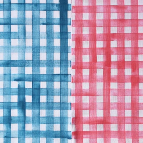アケモドロ　型染め手ぬぐい　格子　pink・blue