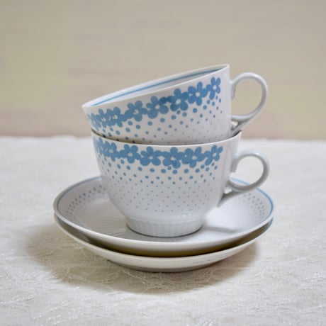 ラトビア　リガ陶器工場　水色のお花　カップ&ソーサー