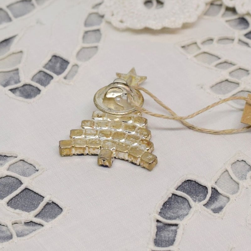 チェコガラス　クリスマスツリーブローチ チェコ ガラスラインストーンブローチ クリスマスツリー ブルー