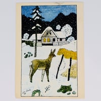 チェコ　ポストカード　ヨゼフ・ラダ　雪景色　鹿