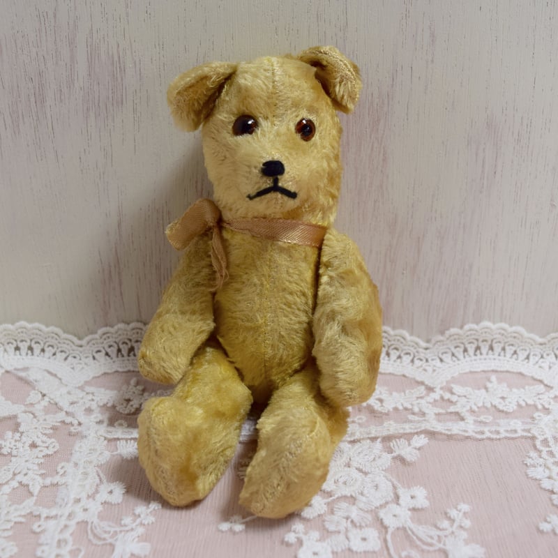 ヴィンテージ・ウサ耳テディベア ワンちゃんみたいな 垂れ耳テディベア ゴールド | Kitten Blue