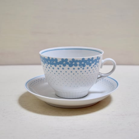 ラトビア　リガ陶器工場　水色のお花　カップ&ソーサー