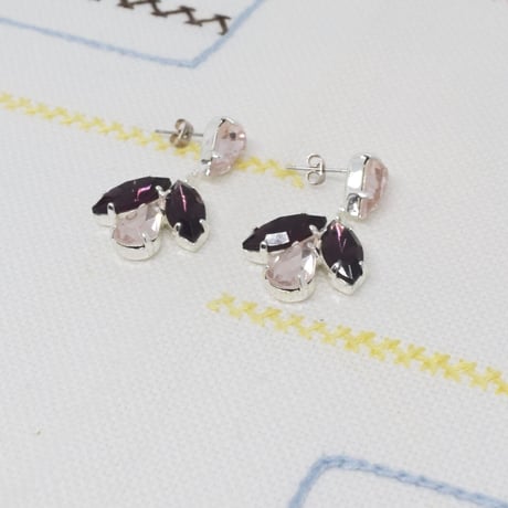 チェコ ガラス ピアス ピンク パープル