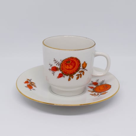 チェコ　オレンジのお花のデミタスカップ＆ソーサー