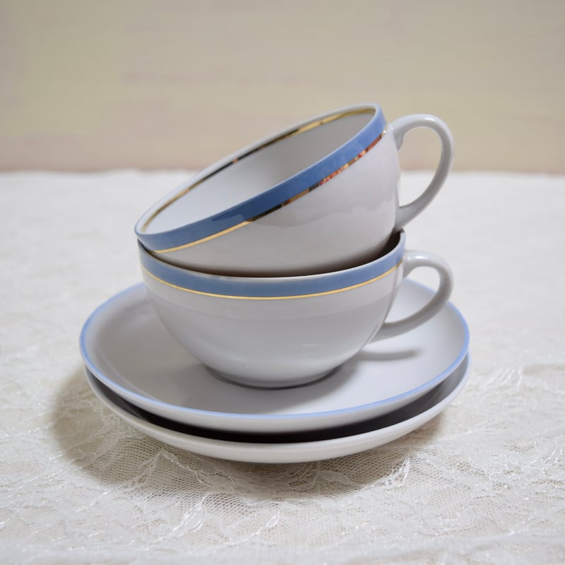 旧ソ連時代 ラトビア リガ陶器工場 コーヒーカップ 青ライン | Kitten Blue