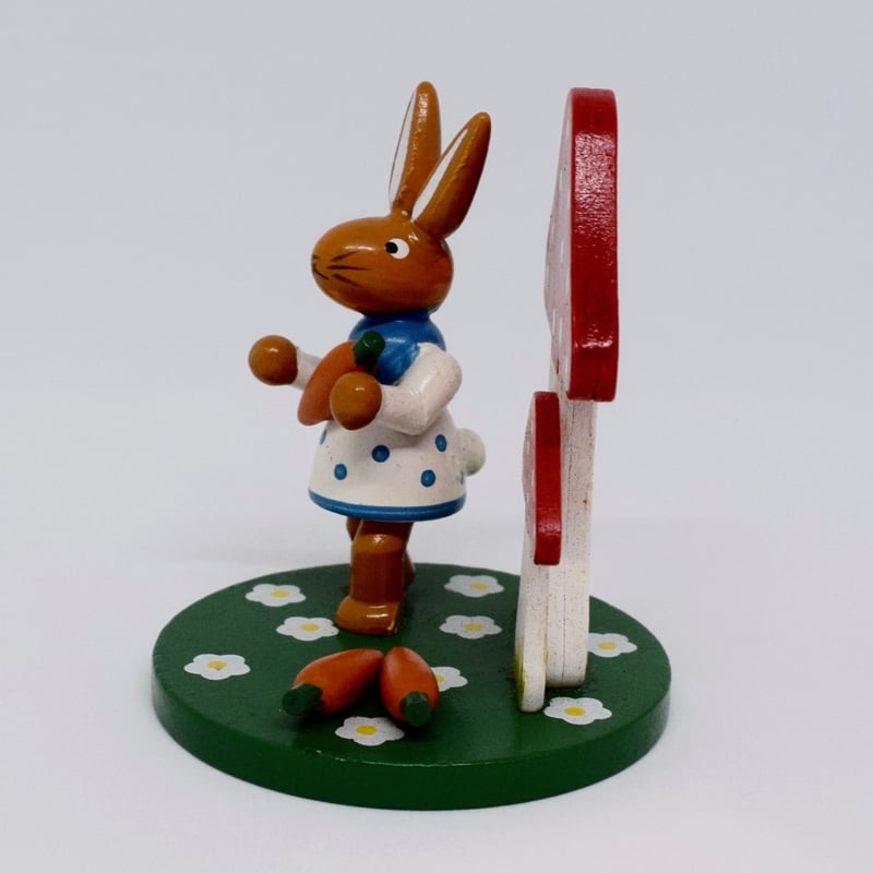 ドイツ 大きなキノコと水玉ワンピースのウサギさん 木の置物 | Kitten Blue