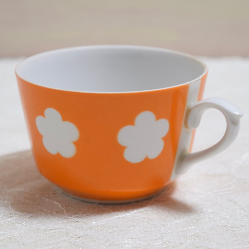 旧ソ連時代 ラトビア リガ陶器工場 カップ&ソーサー 花柄 オレンジ