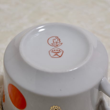 旧ソ連　カップ&ソーサー　橙水玉