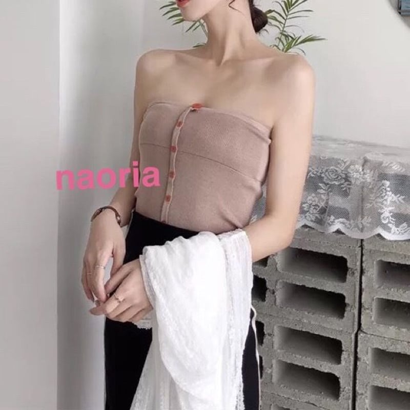 即納 3色展開フロントボタンベアトップ | naoria