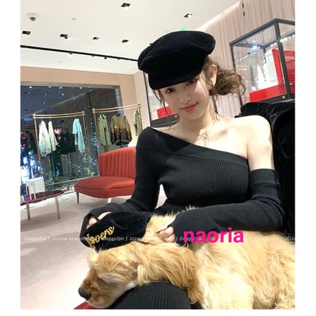 予約制  2色展開 肩出しリブニットロングワンピース