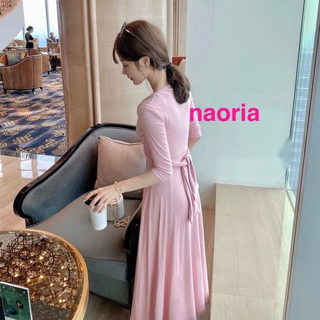 即納　２色展開　クロスネックロングワンピース