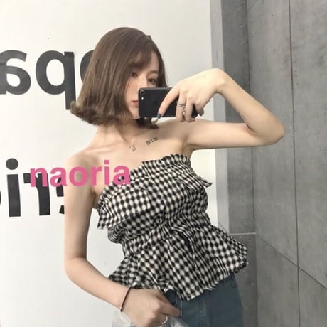 即納  ２色展開チェックベアトップ