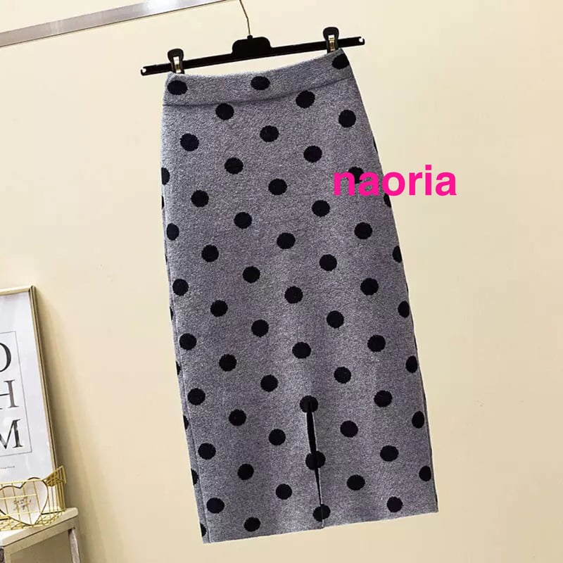 即納 4色展開 ドットタイトニットスカート | naoria