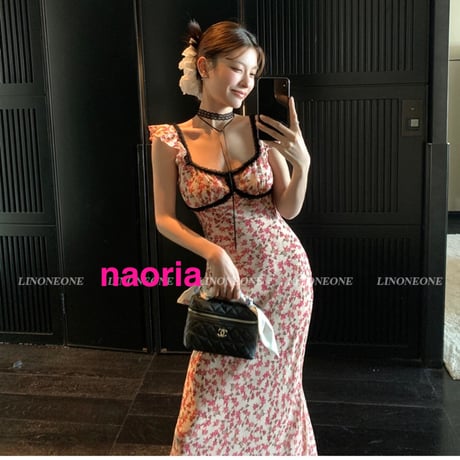 予約制  小花柄ロングワンピース