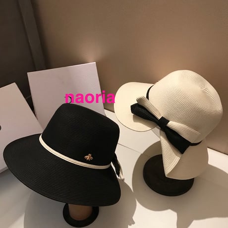 予約制　2色展開　リボン麦わら帽子