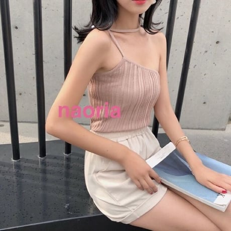 即納再入荷   ３色展開紐ワンショルリブニット
