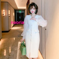 即納　パフスリーブＶネックレースワンピース
