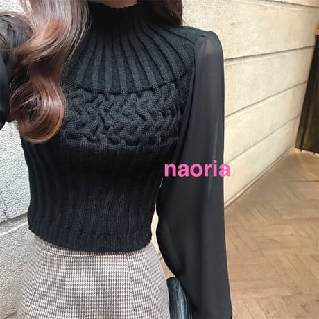 即納  ３色展開袖シースルーニット