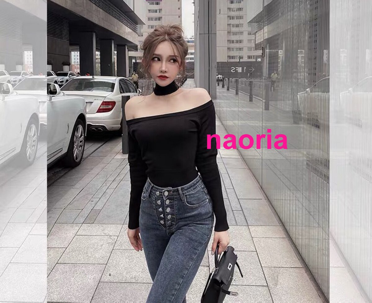 即納 2色展開 チョーカー風リブオフショルダー | naoria