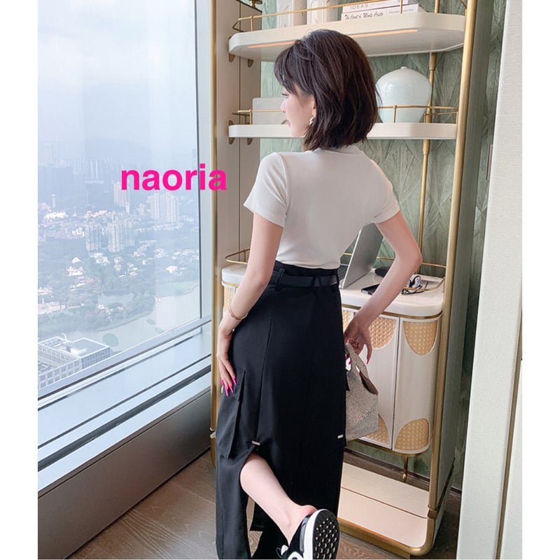 予約制 ラインストーンTシャツ+ベルト付きスカートセット | naoria 予約制 ラインストーンTシャツ+ベルト付きスカートセット | naoria