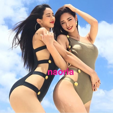即納 ゴールドボタンワンショルモノキニ