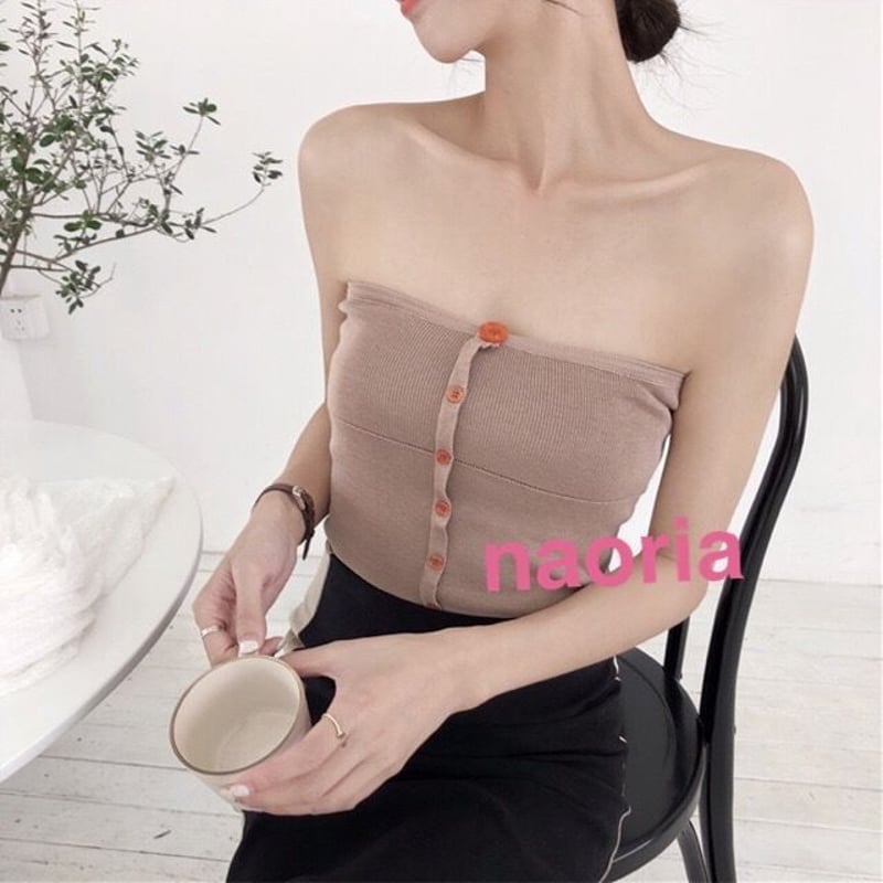 即納 3色展開フロントボタンベアトップ | naoria