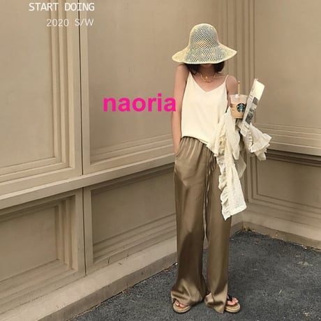 即納　5色展開　サテン調シンプルリラックスパンツ単品
