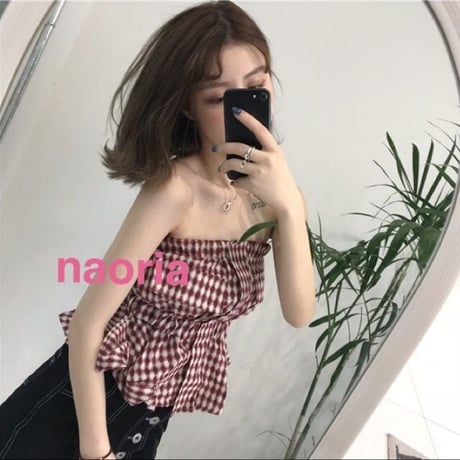 即納  ２色展開チェックベアトップ