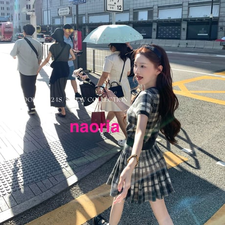 予約制　２色展開  チェック半袖ニット単品
