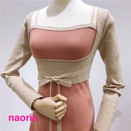 即納　くり抜き重ね着用ニット＋ニットキャミワンピースセット
