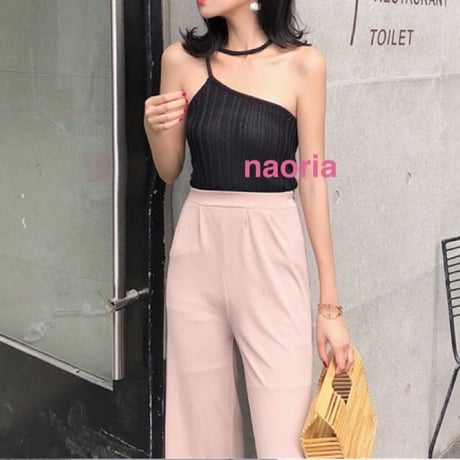 即納再入荷   ３色展開紐ワンショルリブニット
