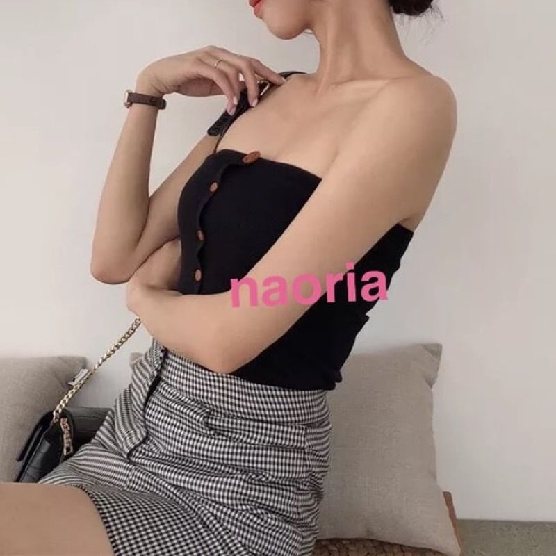 即納 3色展開フロントボタンベアトップ | naoria